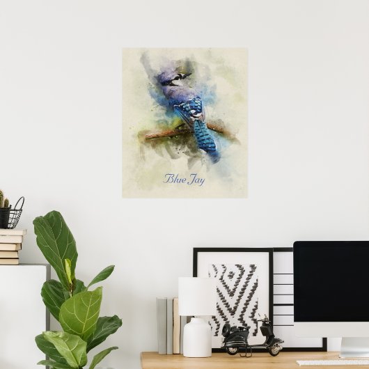 Blue Jay bird waterverf illustration Poster (Thuiskantoor)