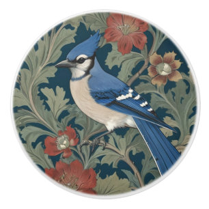 Blue jay Bird William Morris stijl Left BlueJay Keramische Knop