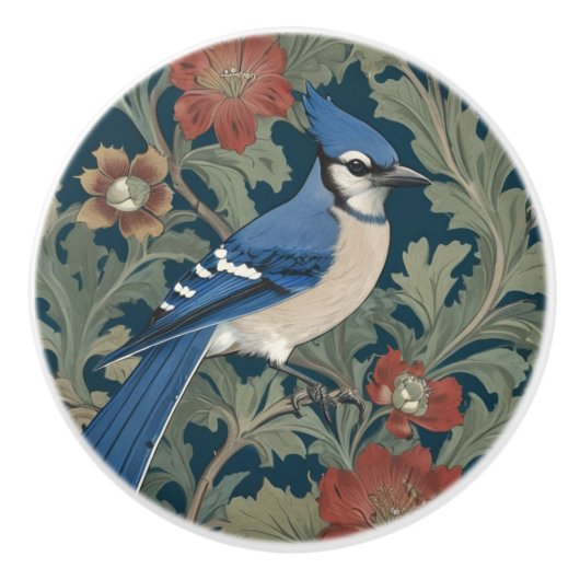 Blue jay Bird William Morris stijl Right BlueJay Keramische Knop (Voorkant)
