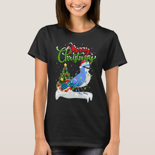 Blue Jay Bird Xmas Decoration Santa Blue Jay Chr T-shirt (Voorkant)
