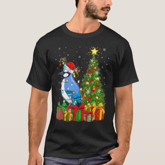 Blue Jay Bird   Xmas Holiday Santa Blue Jay Christ T-shirt (Voorkant)
