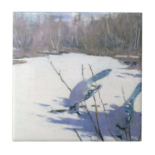 Blue Jay Birds in een winterlandschap Tegeltje