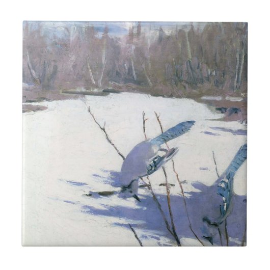 Blue Jay Birds in een winterlandschap Tegeltje (Voorkant)