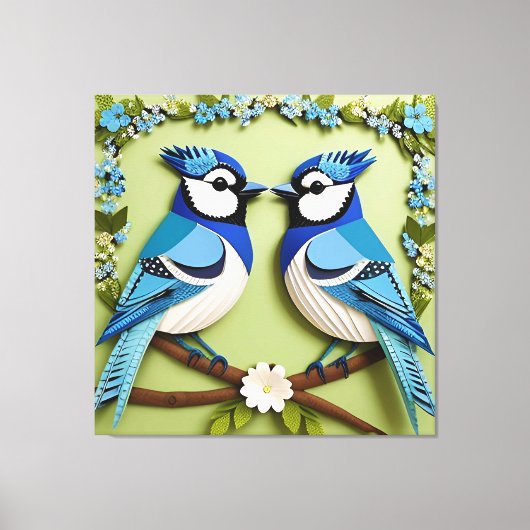 Blue Jay Birds Paper Art Canvas Afdruk (Voorkant)