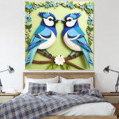 Blue Jay Birds Paper Art Canvas Afdruk (Insitu (Slaapkamer))