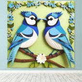 Blue Jay Birds Paper Art Canvas Afdruk (Insitu (Houten vloer))