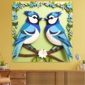 Blue Jay Birds Paper Art Canvas Afdruk (Insitu (Woonkamer))
