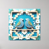 Blue Jay Birds Paper Art Canvas Afdruk (Voorkant)