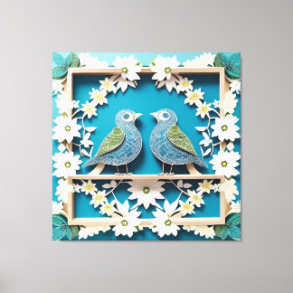 Blue Jay Birds Paper Art Canvas Afdruk