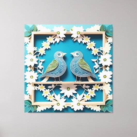Blue Jay Birds Paper Art Canvas Afdruk (Voorkant)