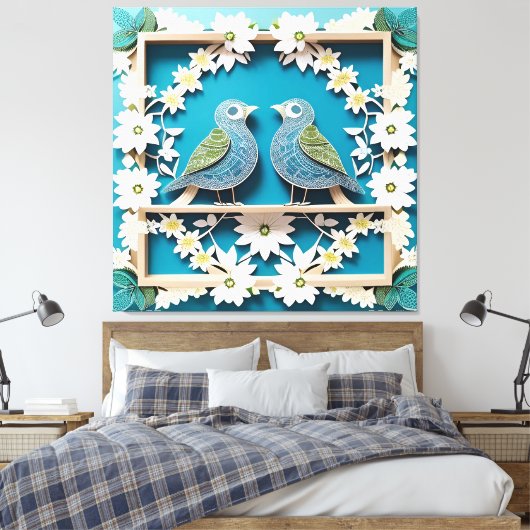 Blue Jay Birds Paper Art Canvas Afdruk (Insitu (Slaapkamer))