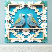 Blue Jay Birds Paper Art Canvas Afdruk (Insitu (Houten vloer))