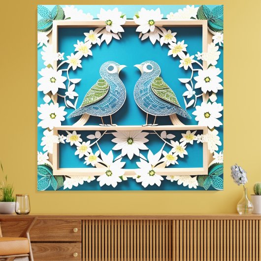Blue Jay Birds Paper Art Canvas Afdruk (Insitu (Woonkamer))