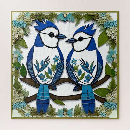 Blue Jay Birds Paper Art Legpuzzel (Verticaal)