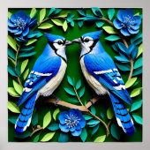 Blue Jay Birds Paper Art Poster (Voorkant)