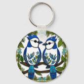 Blue Jay Birds Paper Art Sleutelhanger (Voorkant)