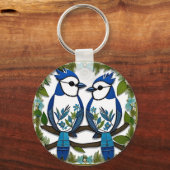 Blue Jay Birds Paper Art Sleutelhanger (Voorkant)