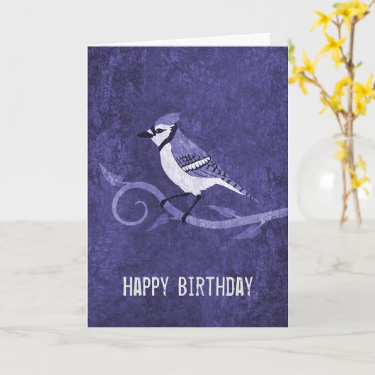 Blue Jay Birthday Card Kaart (Gele Bloem)