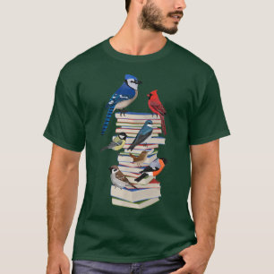Blue Jay Cardinaal Bullfinch met Books Bird Biolog T-shirt