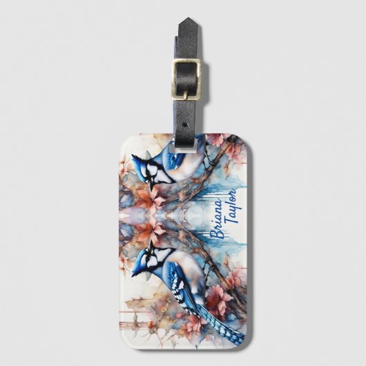 Blue Jay Cherry Blossoms waterverf Bagagelabel (Voorkant (verticaal))