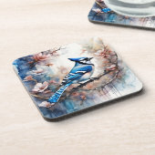 Blue Jay Cherry Blossoms waterverf Bier Onderzetter (Linkerzijde)