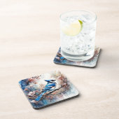 Blue Jay Cherry Blossoms waterverf Bier Onderzetter (Rechterzijde)