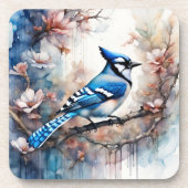 Blue Jay Cherry Blossoms waterverf Bier Onderzetter (Voorkant)