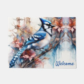 Blue Jay Cherry Blossoms waterverf Deurmat (Voorkant)