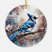 Blue Jay Cherry Blossoms waterverf Keramisch Ornament (Voorkant)