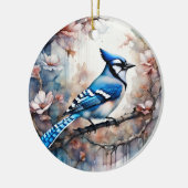 Blue Jay Cherry Blossoms waterverf Keramisch Ornament (Links)