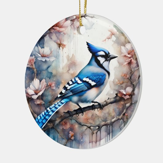 Blue Jay Cherry Blossoms waterverf Keramisch Ornament (Links)