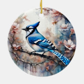 Blue Jay Cherry Blossoms waterverf Keramisch Ornament (Achterkant)