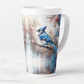 Blue Jay Cherry Blossoms waterverf Latte Mok (Rechterhoek)