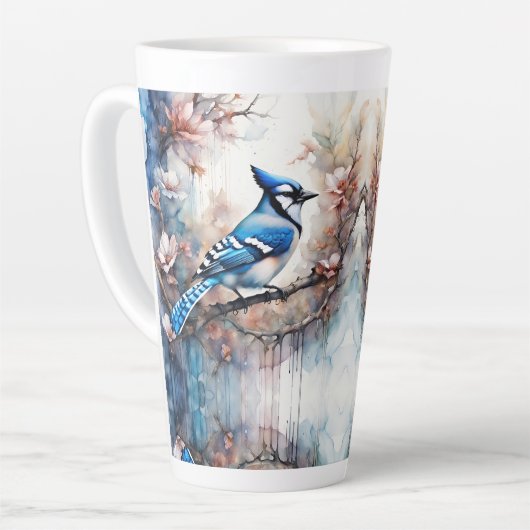 Blue Jay Cherry Blossoms waterverf Latte Mok (Linkerhoek)