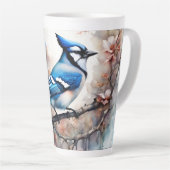 Blue Jay Cherry Blossoms waterverf Latte Mok (Rechterhoek)