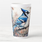 Blue Jay Cherry Blossoms waterverf Latte Mok (Voorkant)