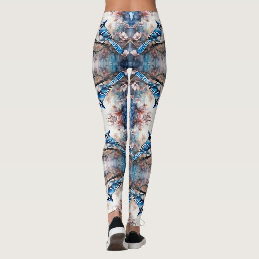 Blue Jay Cherry Blossoms waterverf Leggings (Achterkant)