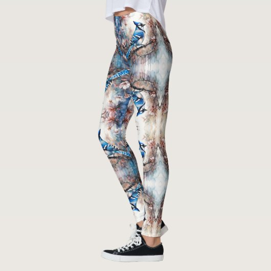 Blue Jay Cherry Blossoms waterverf Leggings (Links)