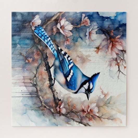 Blue Jay Cherry Blossoms waterverf Legpuzzel (Horizontaal)