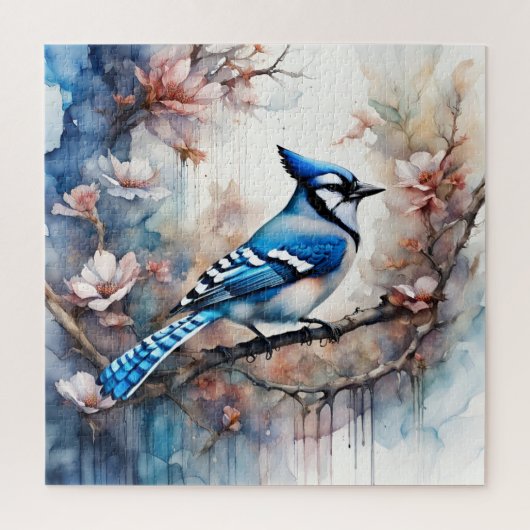 Blue Jay Cherry Blossoms waterverf Legpuzzel (Verticaal)