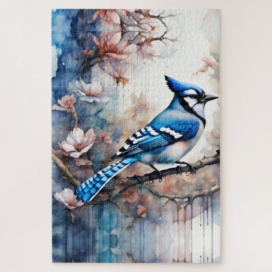 Blue Jay Cherry Blossoms waterverf Legpuzzel (Verticaal)