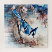 Blue Jay Cherry Blossoms waterverf Legpuzzel (Horizontaal)