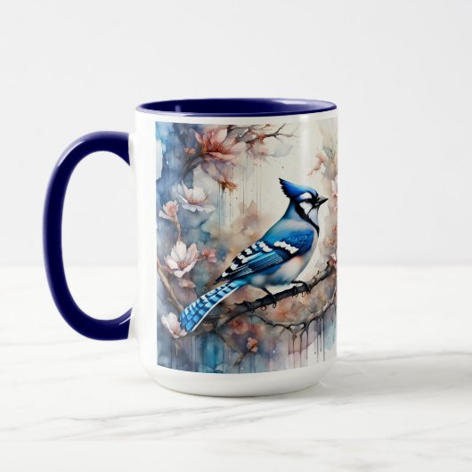 Blue Jay Cherry Blossoms waterverf Mok (Links)
