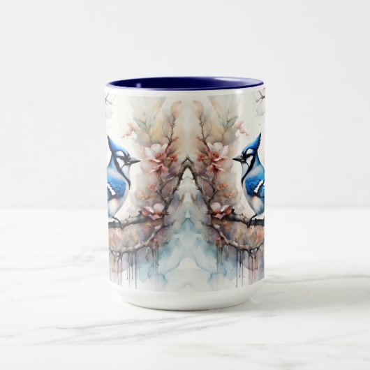 Blue Jay Cherry Blossoms waterverf Mok (Midden)