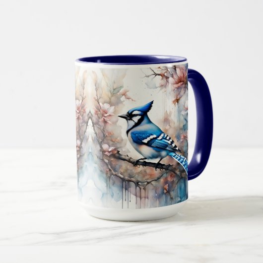 Blue Jay Cherry Blossoms waterverf Mok (Voorkant rechts)