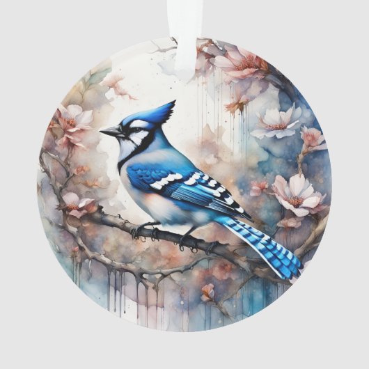 Blue Jay Cherry Blossoms waterverf Ornament (achterkant)