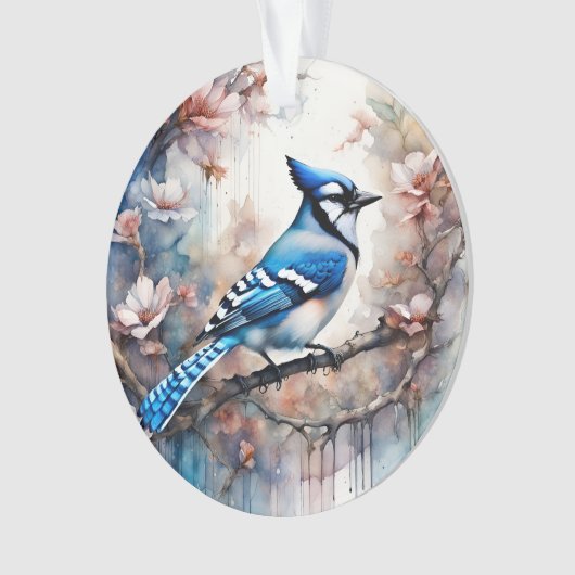 Blue Jay Cherry Blossoms waterverf Ornament (voorkant)