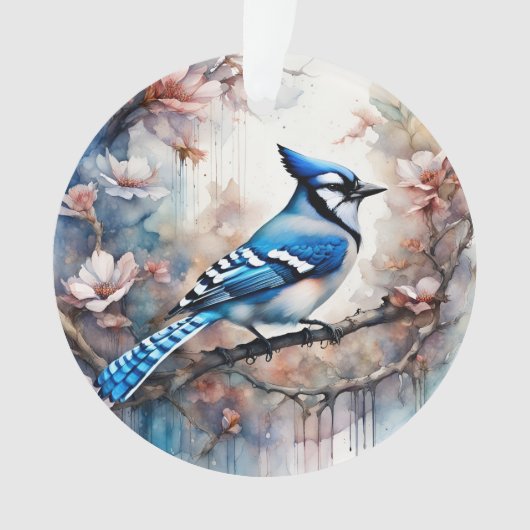 Blue Jay Cherry Blossoms waterverf Ornament (voorkant)