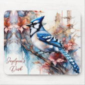 Blue Jay Cherry Blossoms waterverf *Personaliseer* Muismat (Voorkant)