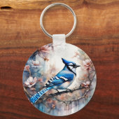 Blue Jay Cherry Blossoms waterverf Sleutelhanger (Voorkant)